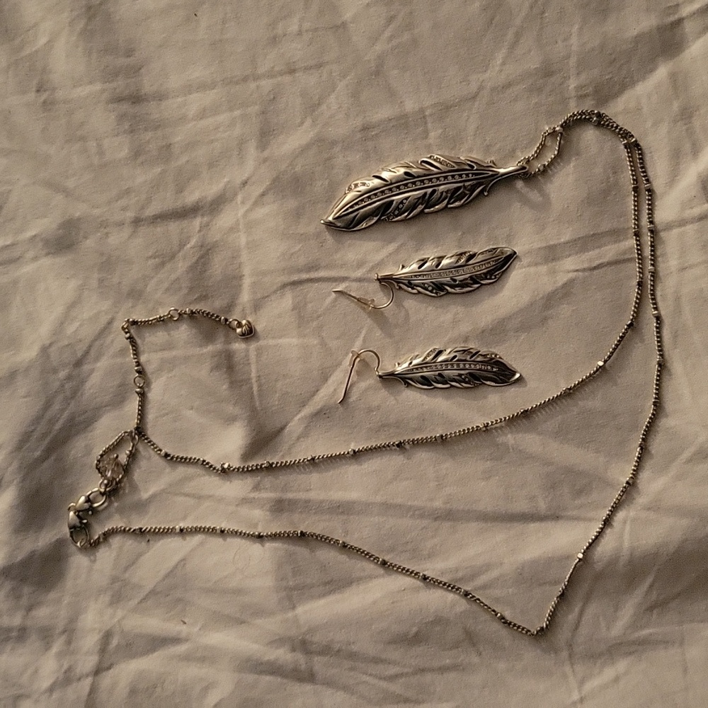 Brighton Leaf Necklace Silver and matching earrings
